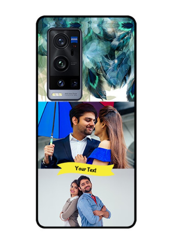 Vivo X60 Pro Plus 5G Personalized Glass Phone Case - Image with Boho Peacock Feather Design