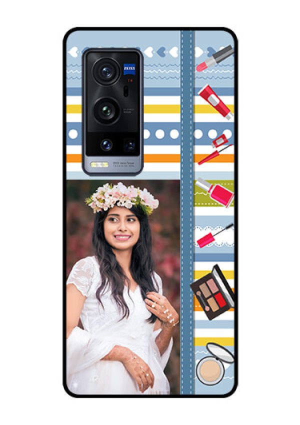 Vivo X60 Pro Plus 5G Personalized Glass Phone Case - Makeup Icons Design