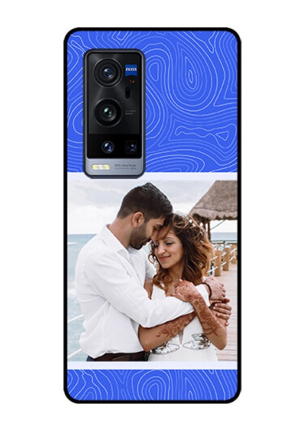 Vivo X60 Pro Plus 5G Custom Glass Mobile Case - Curved line art with blue and white Design