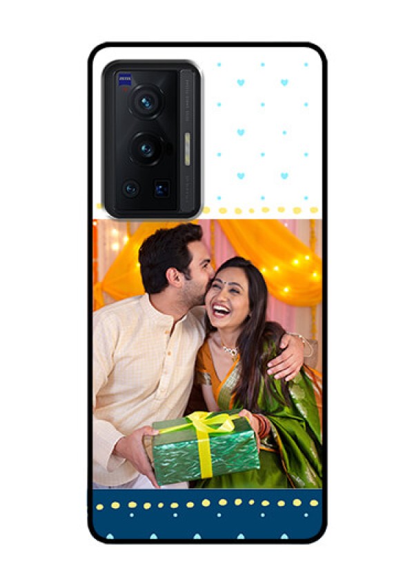 Vivo X70 Pro 5G Personalized Glass Phone Case - White and Blue Abstract Design