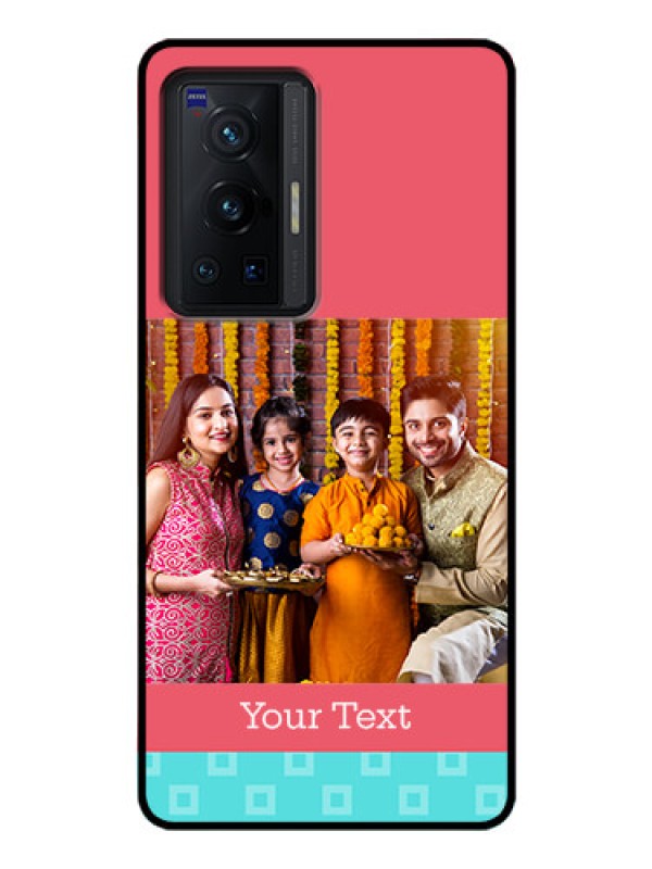 Custom Vivo X70 Pro 5G Personalized Glass Phone Case - Peach & Blue Color Design