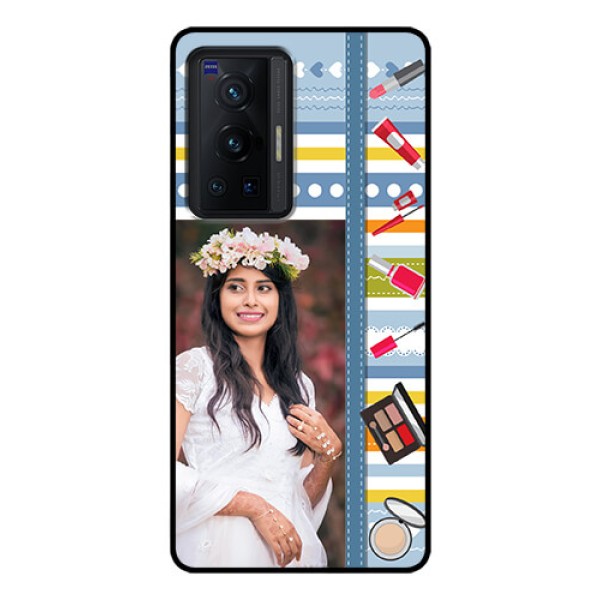 Vivo X70 Pro 5G Personalized Glass Phone Case - Makeup Icons Design
