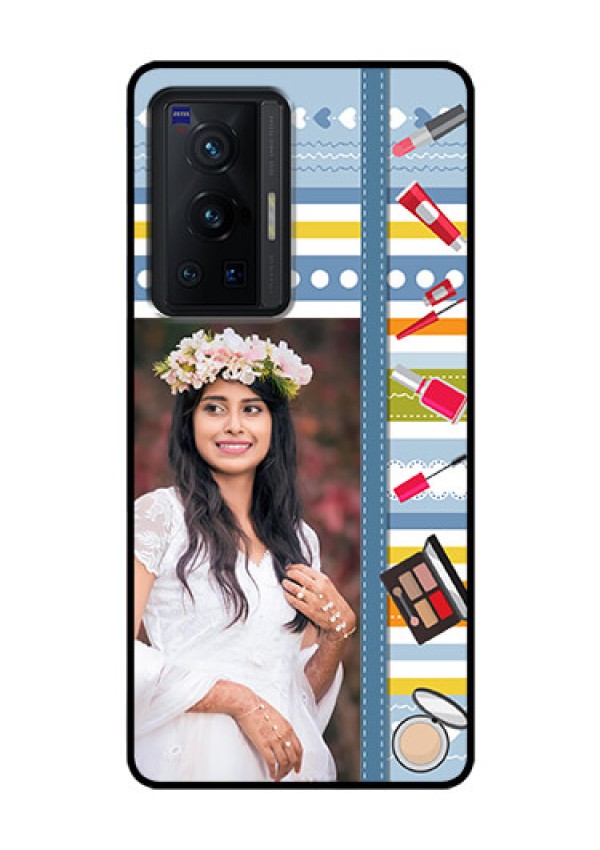 Vivo X70 Pro 5G Personalized Glass Phone Case - Makeup Icons Design