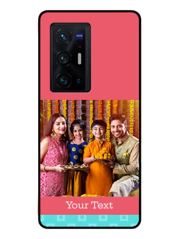 Custom Vivo X70 Pro Plus 5G Personalized Glass Phone Case - Peach & Blue Color Design