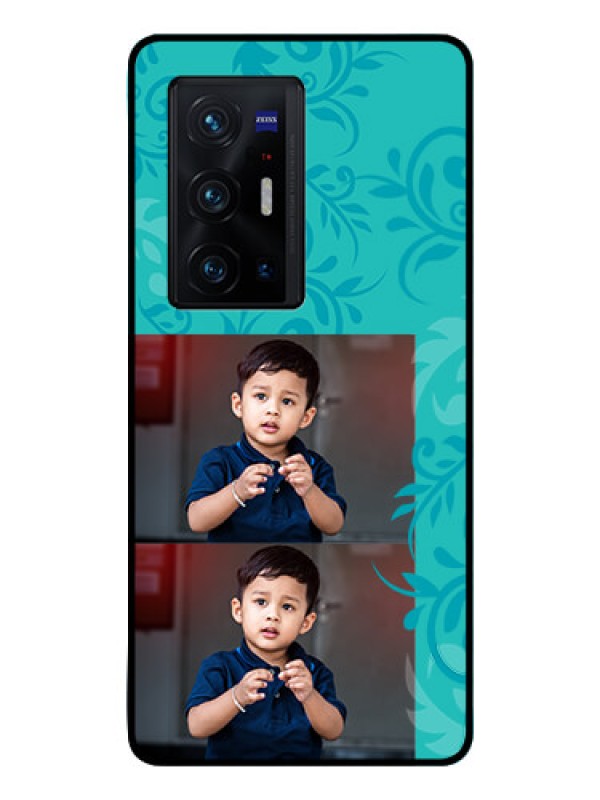 Custom Vivo X70 Pro Plus 5G Personalized Glass Phone Case - with Photo and Green Floral Design