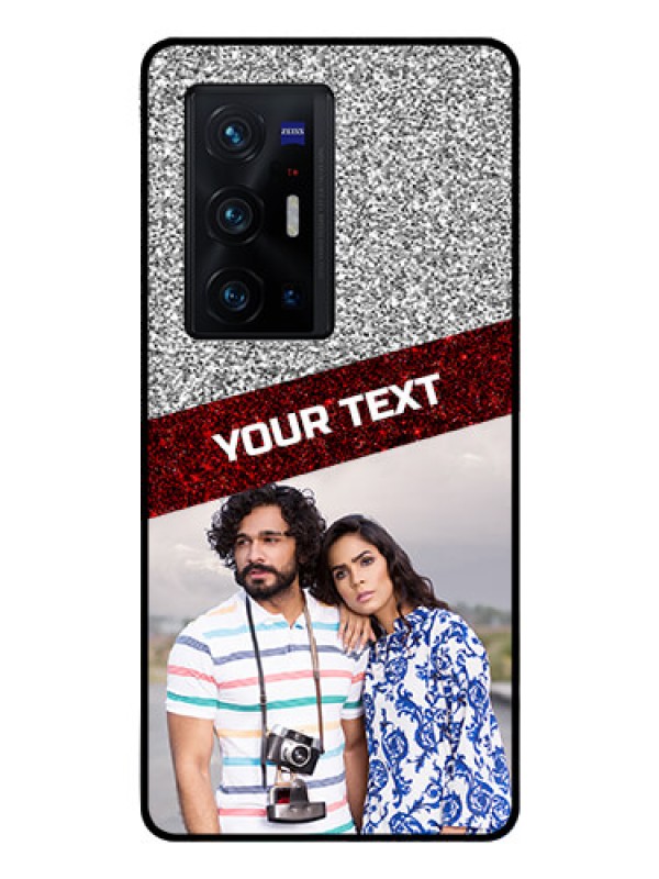 Custom Vivo X70 Pro Plus 5G Personalized Glass Phone Case - Image Holder with Glitter Strip Design