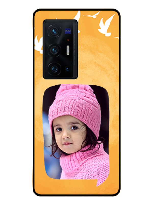 Custom Vivo X70 Pro Plus 5G Personalized Glass Phone Case - Water Color Design with Bird Icons