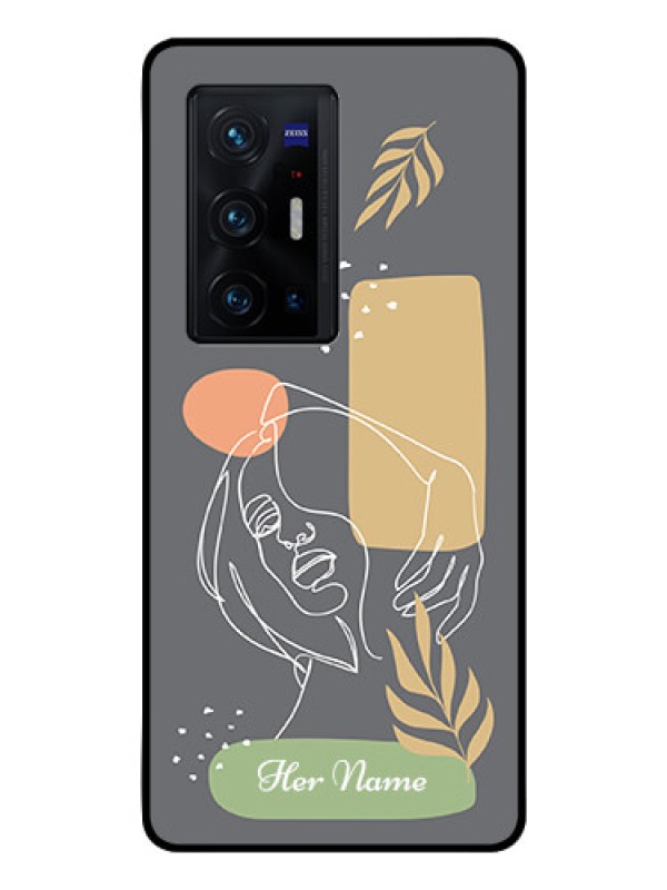 Custom Vivo X70 Pro Plus 5G Custom Glass Phone Case - Gazing Woman line art Design
