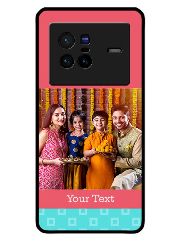 Custom Vivo X80 5G Personalized Glass Phone Case - Peach & Blue Color Design