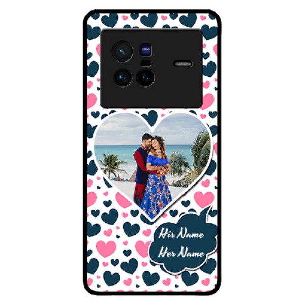 Vivo X80 5G Custom Glass Phone Case - Pink & Blue Heart Design