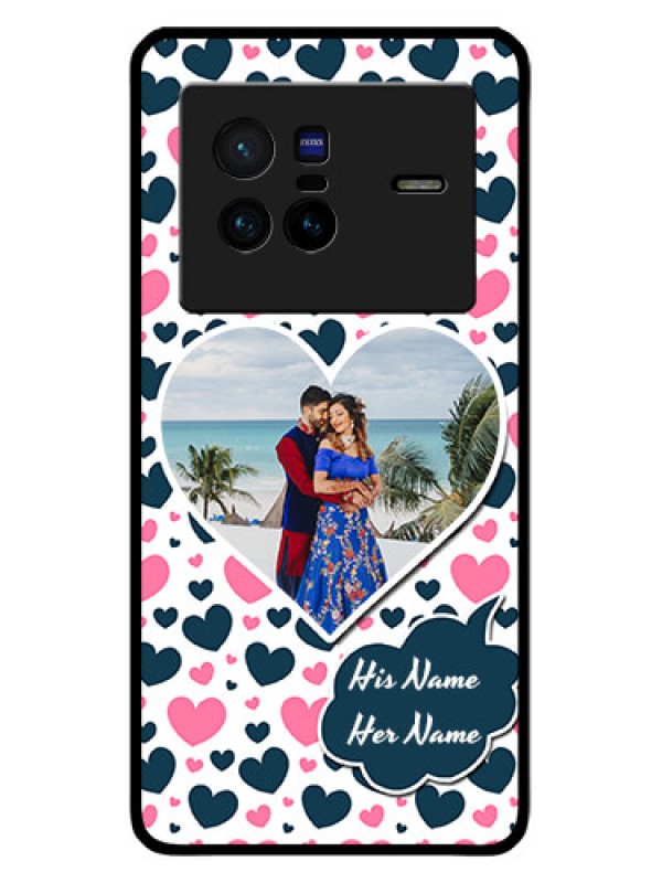 Custom Vivo X80 5G Custom Glass Phone Case - Pink & Blue Heart Design