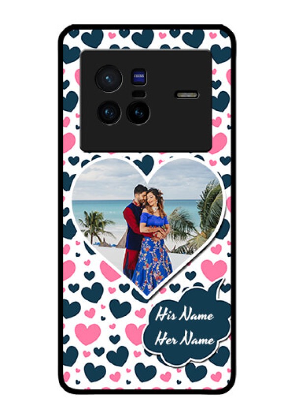 Vivo X80 5G Custom Glass Phone Case - Pink & Blue Heart Design