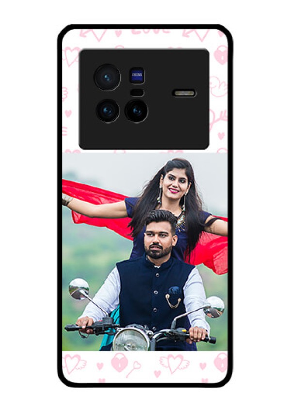 Vivo X80 5G Custom Glass Mobile Case - Pink Flying Heart Design