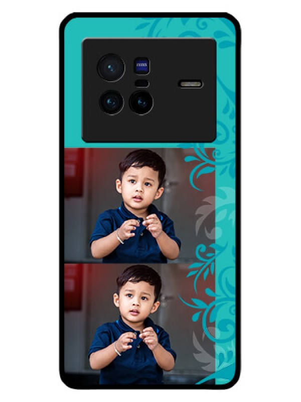 Custom Vivo X80 5G Personalized Glass Phone Case - with Photo and Green Floral Design