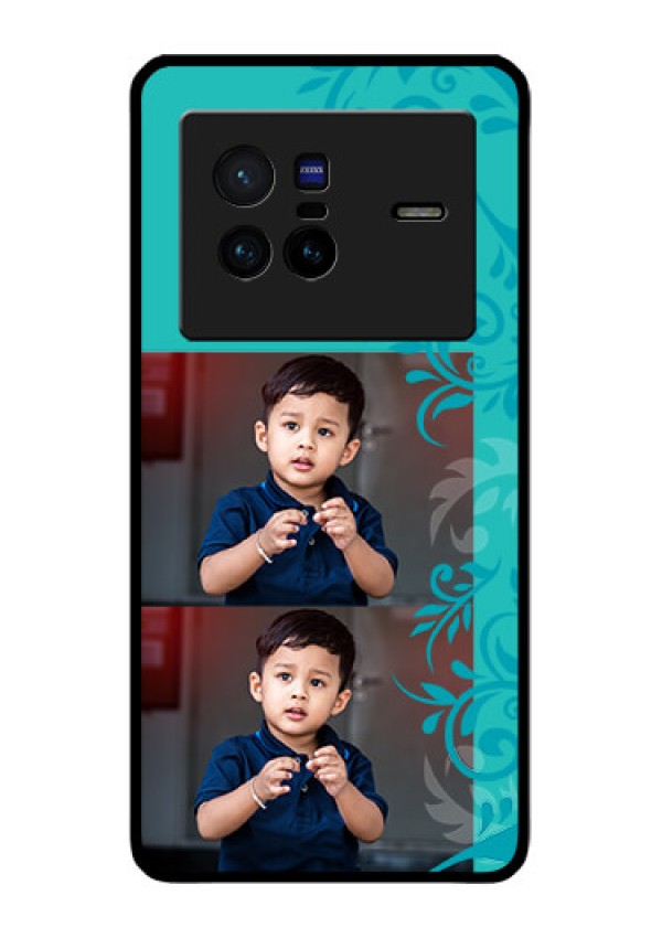 Vivo X80 5G Personalized Glass Phone Case - with Photo and Green Floral Design
