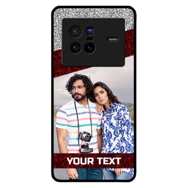 Vivo X80 5G Personalized Glass Phone Case - Image Holder with Glitter Strip Design Vivo X80 5G Personalized Glass Phone Case - Image Holder with Glitter Strip Design
