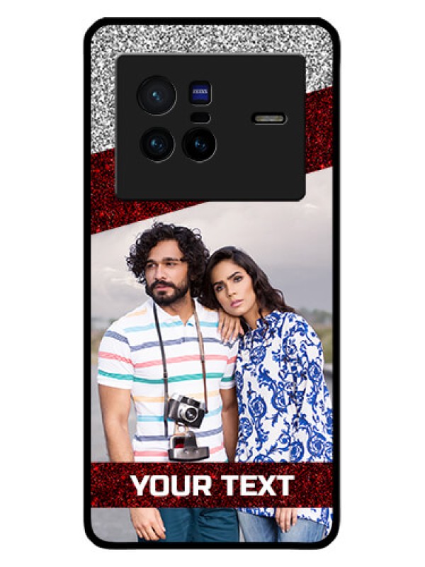 Custom Vivo X80 5G Personalized Glass Phone Case - Image Holder with Glitter Strip Design