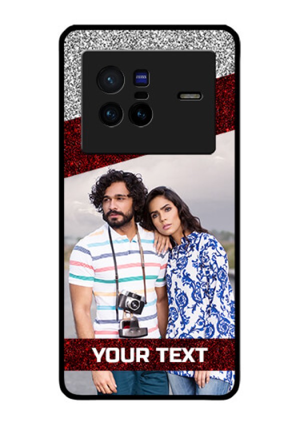 Vivo X80 5G Personalized Glass Phone Case - Image Holder with Glitter Strip Design