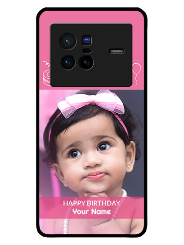 Custom Vivo X80 5G Photo Printing on Glass Case - with Birthday Line Art Design