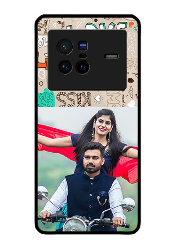 Vivo X80 5G Custom Glass Phone Case - Love Doodle Pattern