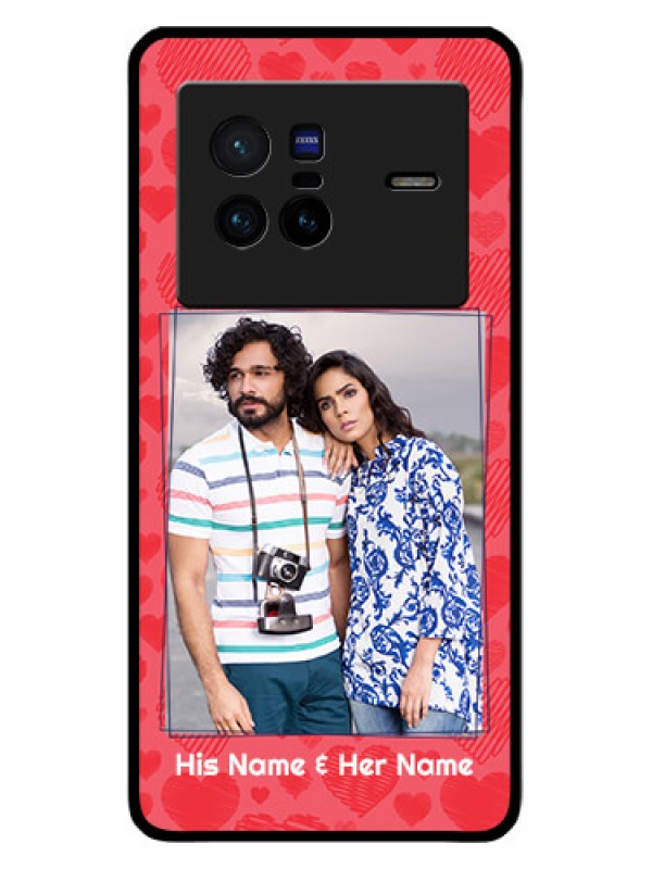 Custom Vivo X80 5G Photo Printing on Glass Case - with Red Heart Symbols Design