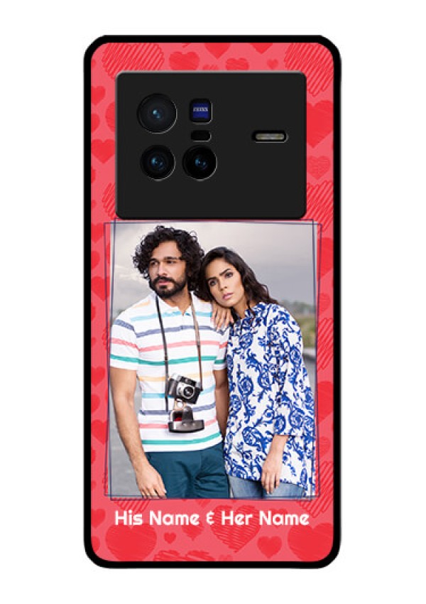 Vivo X80 5G Photo Printing on Glass Case - with Red Heart Symbols Design