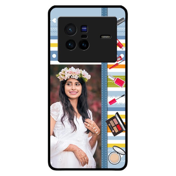 Vivo X80 5G Personalized Glass Phone Case - Makeup Icons Design
