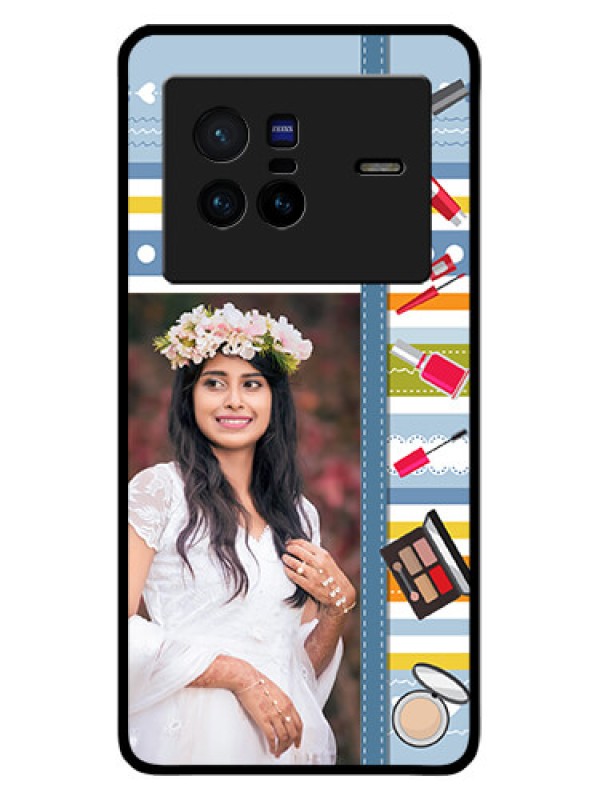 Custom Vivo X80 5G Personalized Glass Phone Case - Makeup Icons Design