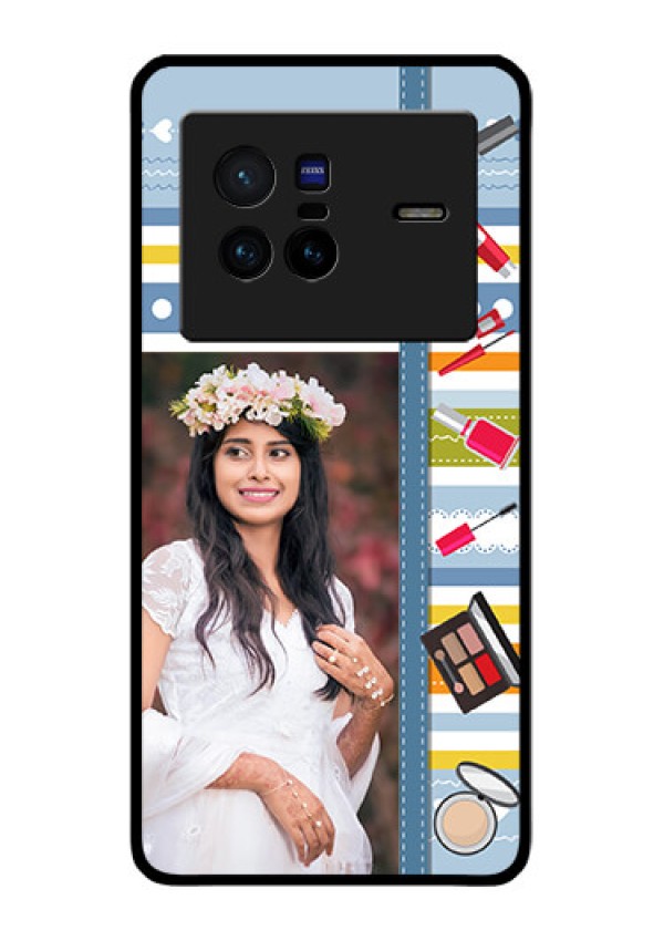 Vivo X80 5G Personalized Glass Phone Case - Makeup Icons Design