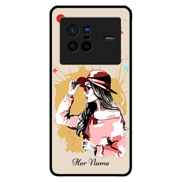 Vivo X80 5G Photo Printing on Glass Case - Women with pink hat Design