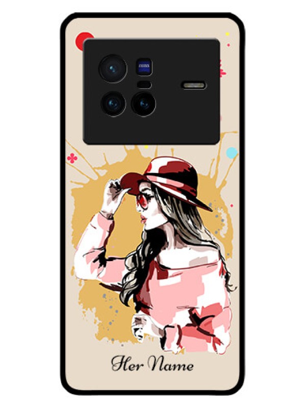 Custom Vivo X80 5G Photo Printing on Glass Case - Women with pink hat Design