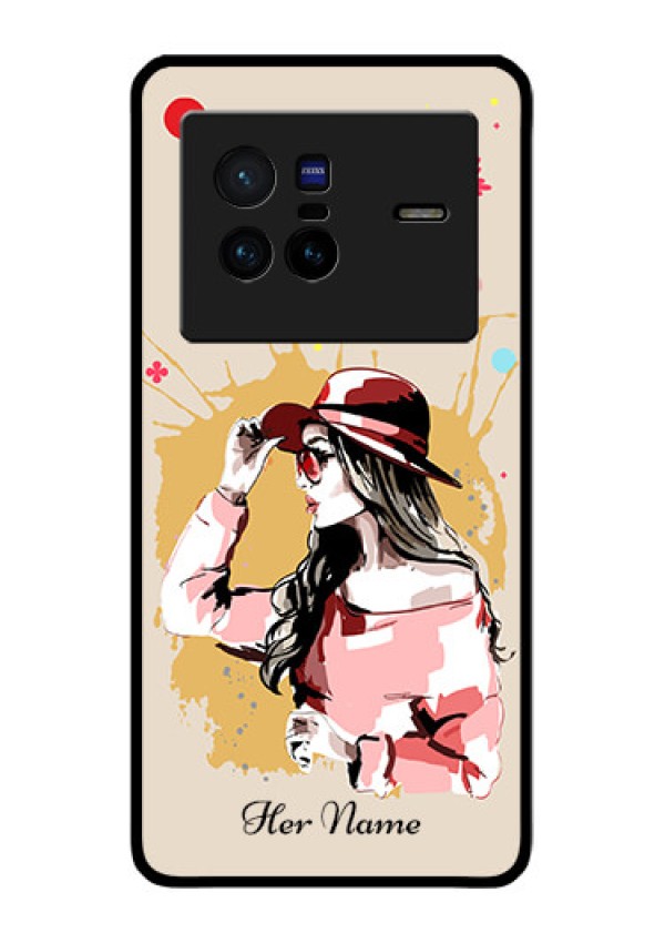 Vivo X80 5G Photo Printing on Glass Case - Women with pink hat Design