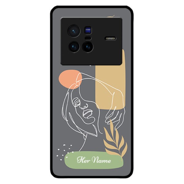 Vivo X80 5G Custom Glass Phone Case - Gazing Woman line art Design