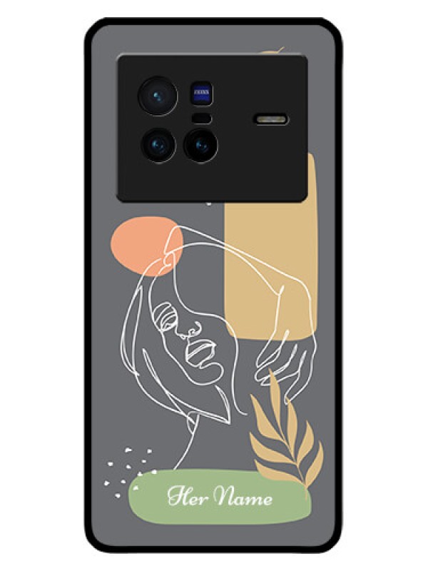 Custom Vivo X80 5G Custom Glass Phone Case - Gazing Woman line art Design