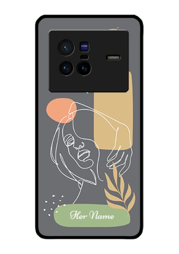 Vivo X80 5G Custom Glass Phone Case - Gazing Woman line art Design