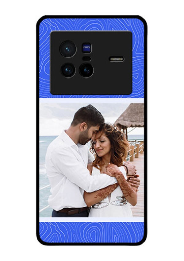 Vivo X80 5G Custom Glass Mobile Case - Curved line art with blue and white Design