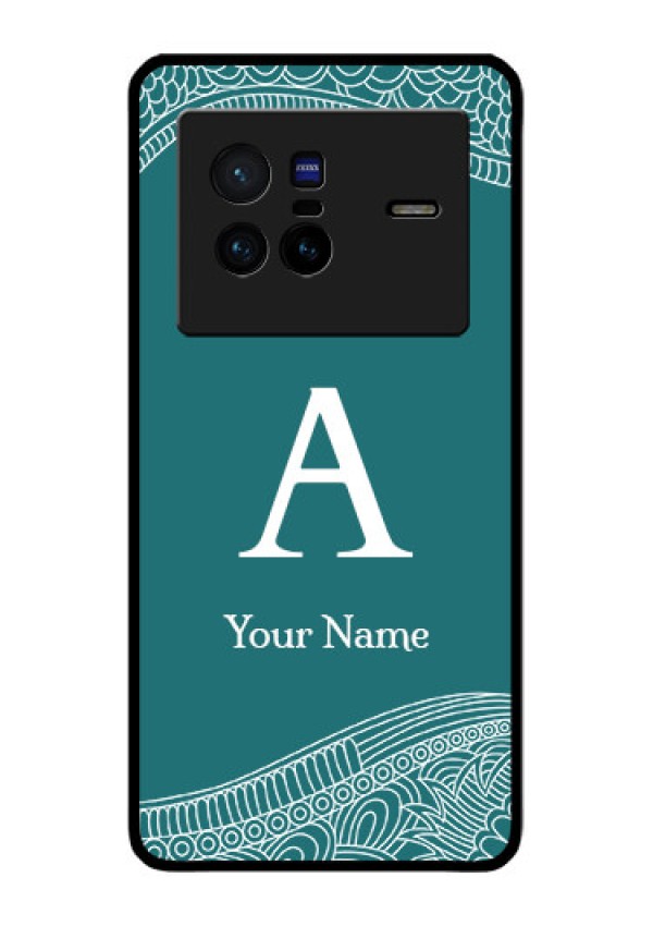 Vivo X80 5G Personalized Glass Phone Case - line art pattern with custom name Design