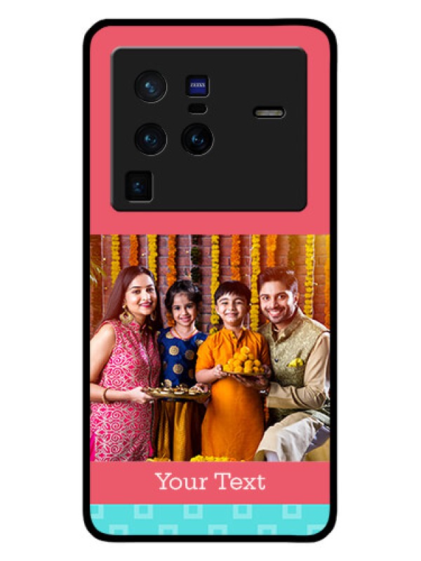 Custom Vivo X80 Pro 5G Personalized Glass Phone Case - Peach & Blue Color Design