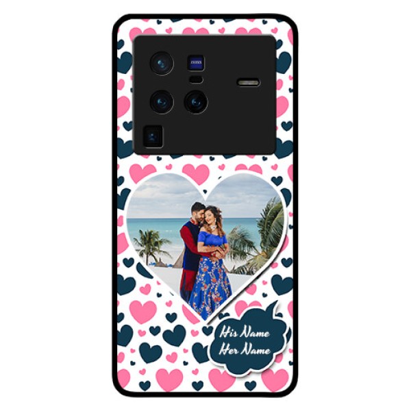 Vivo X80 Pro 5G Custom Glass Phone Case - Pink & Blue Heart Design