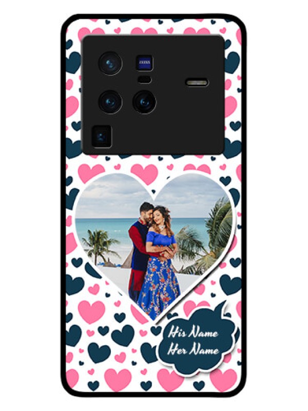 Custom Vivo X80 Pro 5G Custom Glass Phone Case - Pink & Blue Heart Design