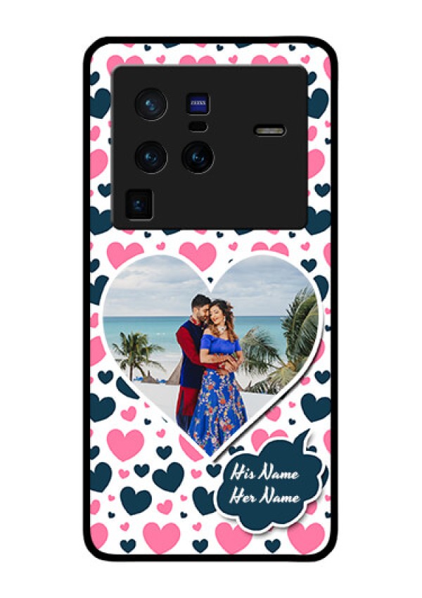 Vivo X80 Pro 5G Custom Glass Phone Case - Pink & Blue Heart Design