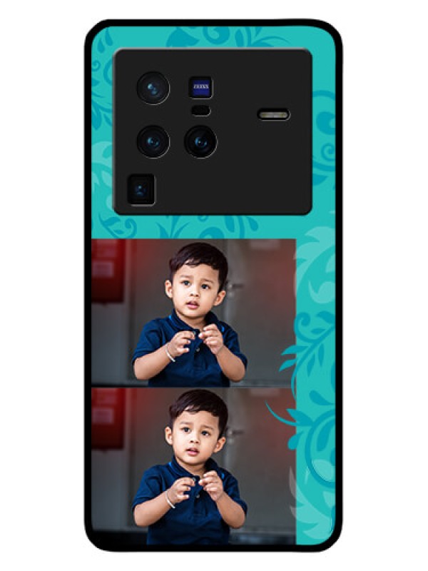 Custom Vivo X80 Pro 5G Personalized Glass Phone Case - with Photo and Green Floral Design