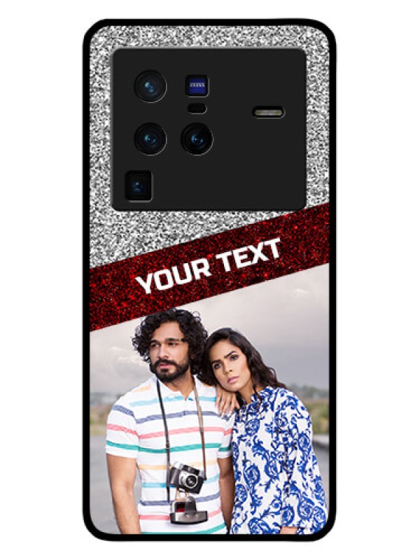 Custom Vivo X80 Pro 5G Personalized Glass Phone Case - Image Holder with Glitter Strip Design
