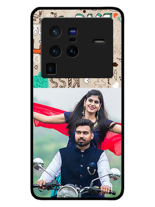 Custom Vivo X80 Pro 5G Custom Glass Phone Case - Love Doodle Pattern