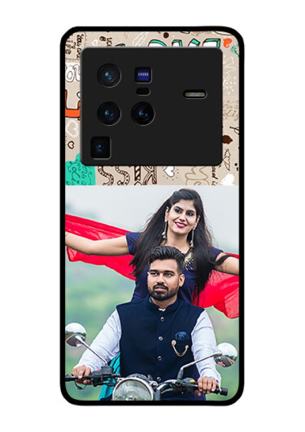 Vivo X80 Pro 5G Custom Glass Phone Case - Love Doodle Pattern
