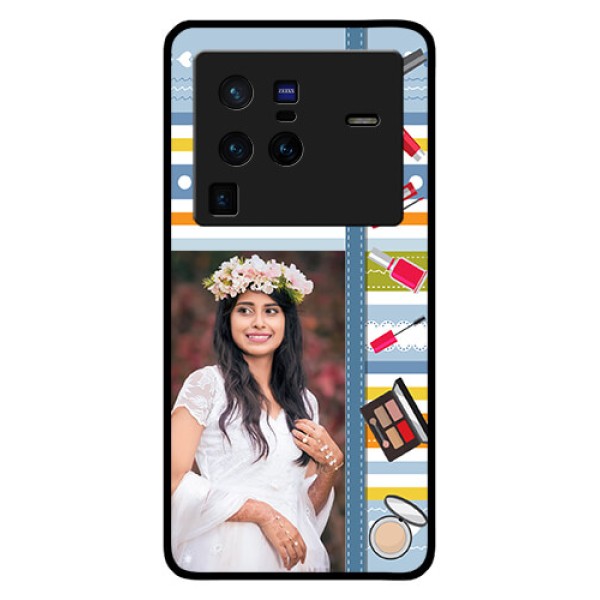 Vivo X80 Pro 5G Personalized Glass Phone Case - Makeup Icons Design