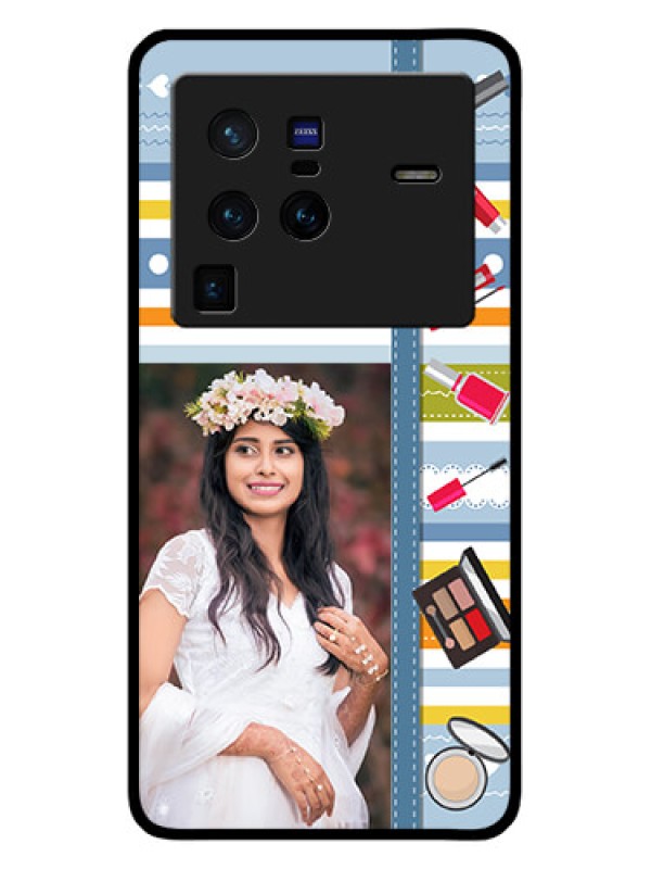 Custom Vivo X80 Pro 5G Personalized Glass Phone Case - Makeup Icons Design