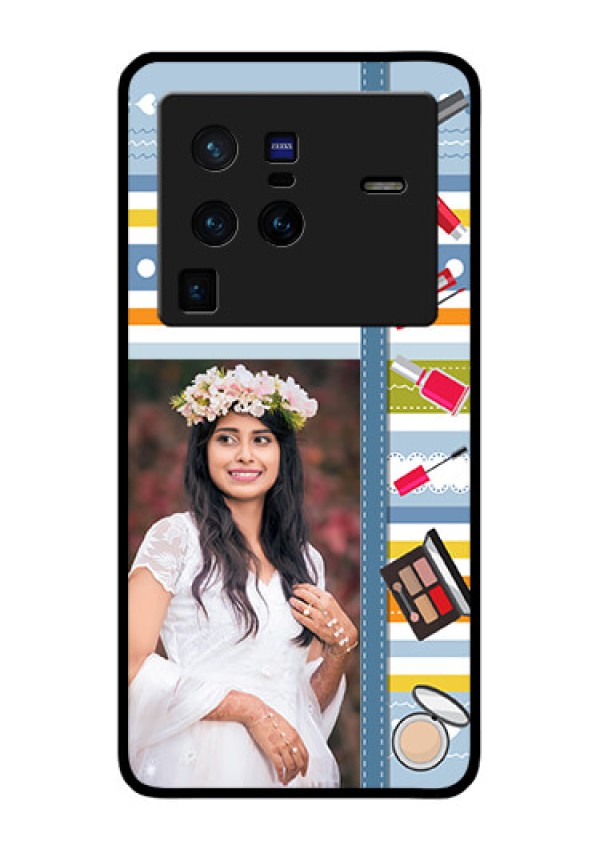 Vivo X80 Pro 5G Personalized Glass Phone Case - Makeup Icons Design