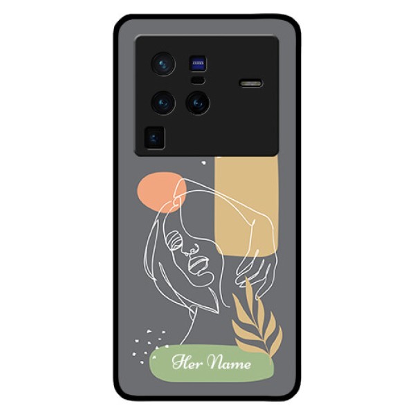 Vivo X80 Pro 5G Custom Glass Phone Case - Gazing Woman line art Design