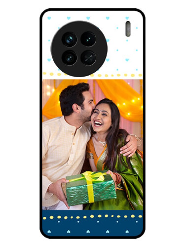 Custom Vivo X90 5G Personalized Glass Phone Case - White and Blue Abstract Design